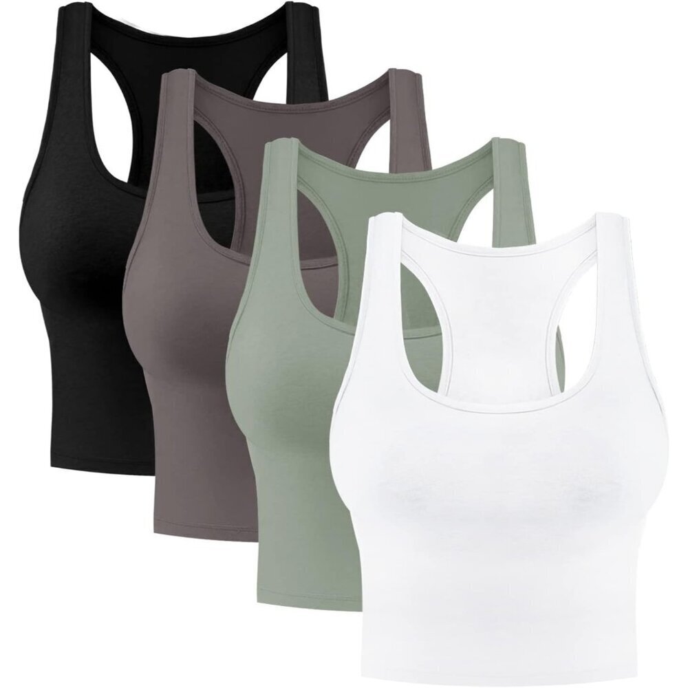 Women’s Basic Cotton Crop Top Pack Sleeveless Racerback Exercise Workout